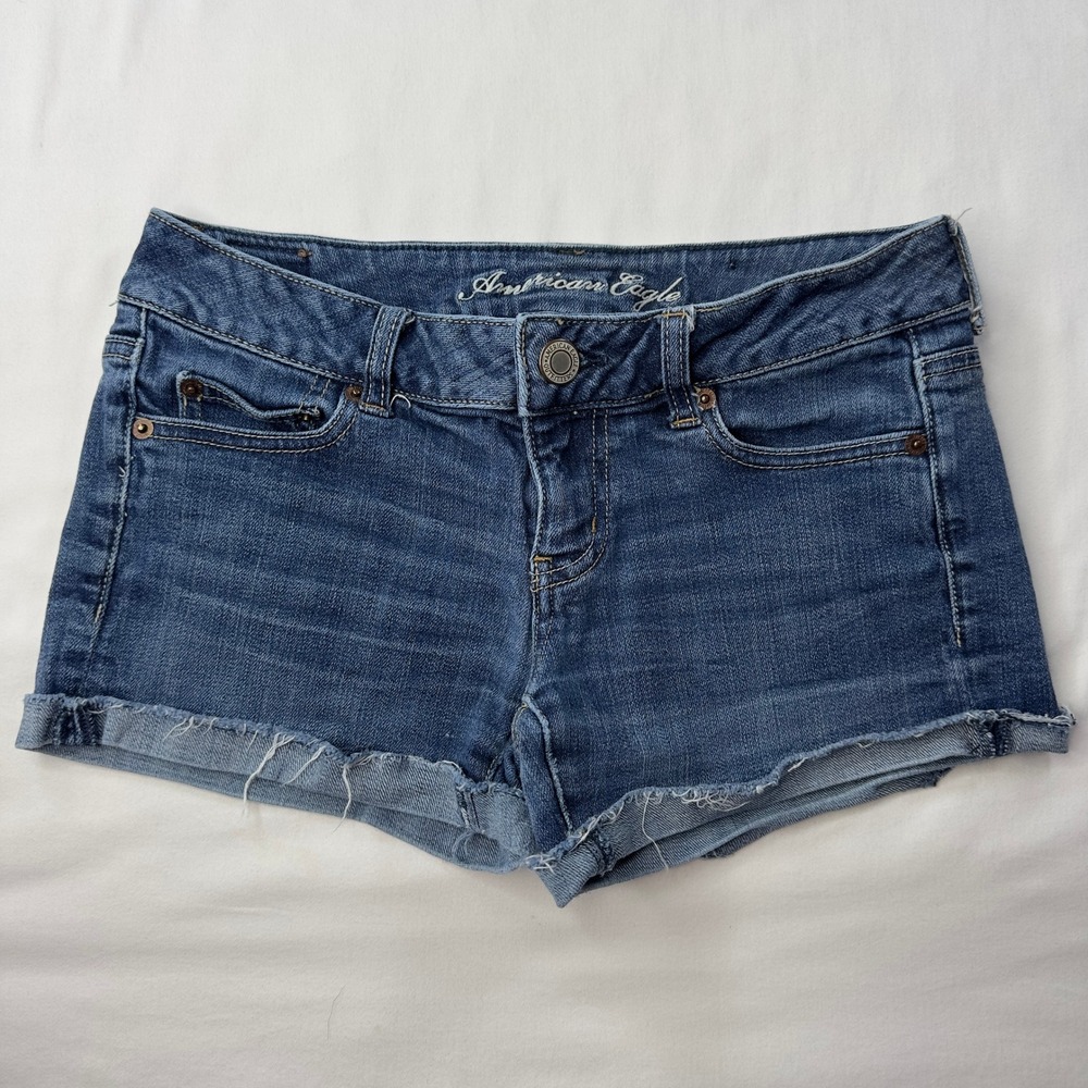 American Eagle Jean Shorts Women's 4 Super Stretch Dark Wash Blue Denim Cut Off